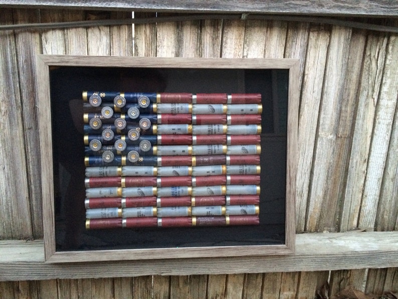 Shotgun Shell American Flag in a faux barnwood shadowbox image 3