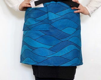 Modern Nature-inspired Rolling Waves Blue Half Apron | Colorful Kitchen | BBQ | Server Apron | Housewarming | Gardening | Gift for Mom