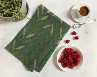 Modern Nature-inspired Mistletoe Herringbone Tea Towel | Colorful Kitchen | Decorative Towel | Housewarming | Host Gift | Gift for Mom