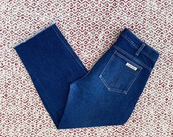 Vintage 90s Jeans Denim Dark Blue Cutoff Cut Hem > 32x22 32 > Calvin Klein Made in USA Capris 1990s Grunge Prep Preppy Skater Stoner