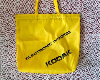 Vintage 90s Kodak Tote Bag Yellow Black Nylon Polyester Vinyl 1990s Bright Colorful Punk Grunge