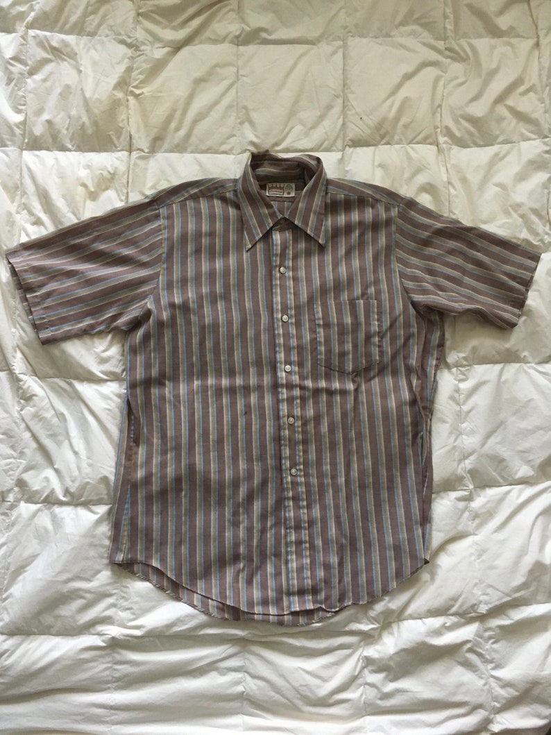 Vintage 60s Brown Striped Short Sleeve Shirt Large Extra Large Vintage Cranbrook