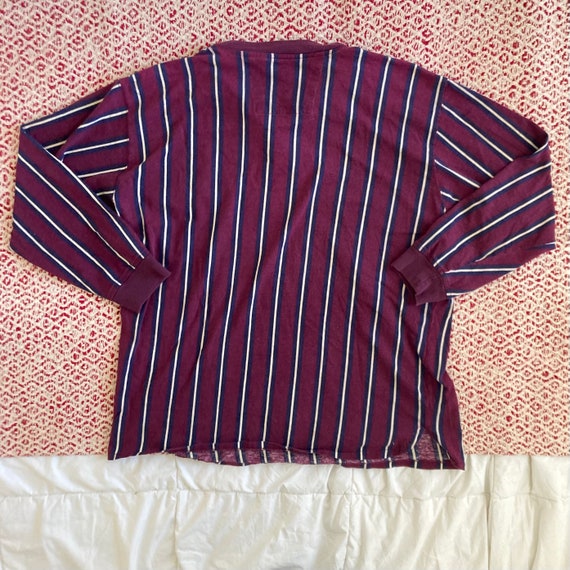 Vintage 90s Striped Henley Maroon Purple Red Long… - image 6