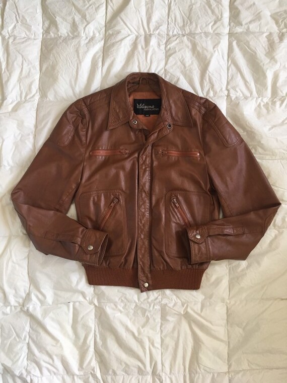 Vintage 70s Wilsons Leather Jacket Brown 40 Small Medium Made In Korea Light Fall
