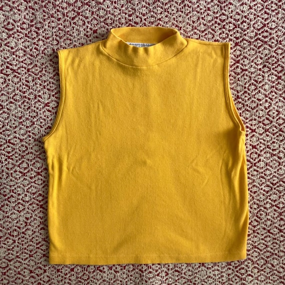 Vintage 80s 90s Yellow Tank Top Mockneck Solid Ba… - image 1