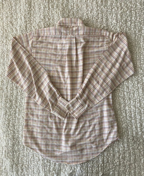 Vintage 70s Shirt Oxford Gant Plaid Beige Brown B… - image 5