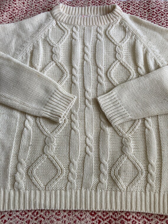 Vintage 70s 80s Beige Sweater Cableknit Fisherman… - image 4