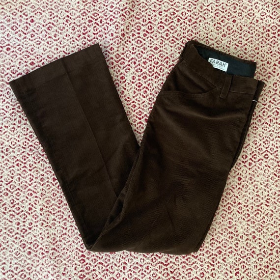 Vintage 70s Farah Corduroy Pants Brown Bootcut Flare … - Gem