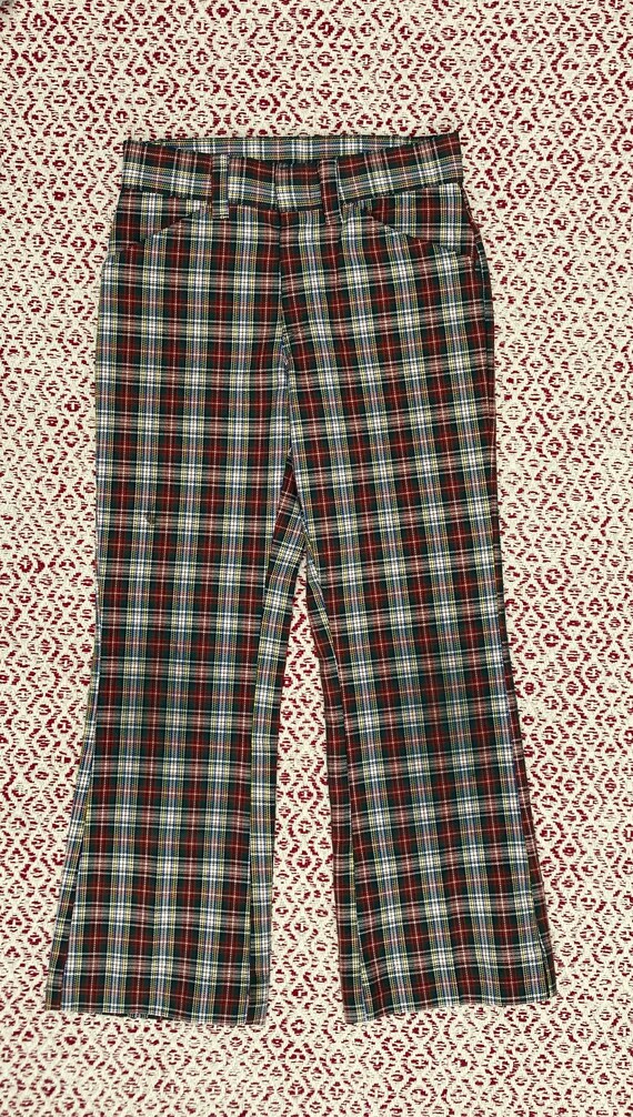 Vintage 70s 80s Plaid Jeans Pants Bootcut Flair >… - image 3