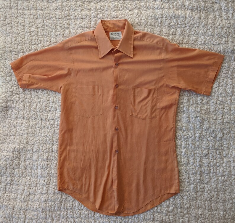 Vintage 70s Orange Shirt Van Heusen Button Down Medium Small Short Sleeve Button Up Super Soft