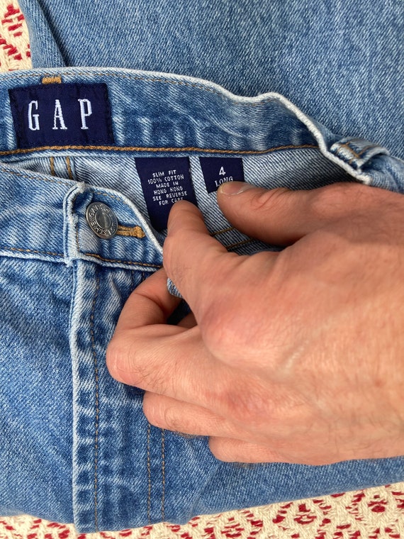 Vintage 90s Jeans Denim Gap Solid Blue Raw Hem Cu… - image 4