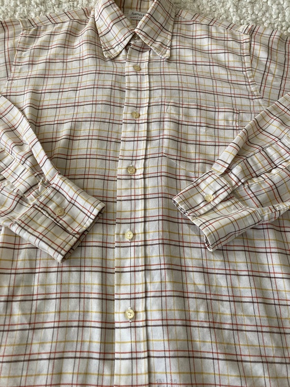 Vintage 70s Shirt Oxford Gant Plaid Beige Brown B… - image 2