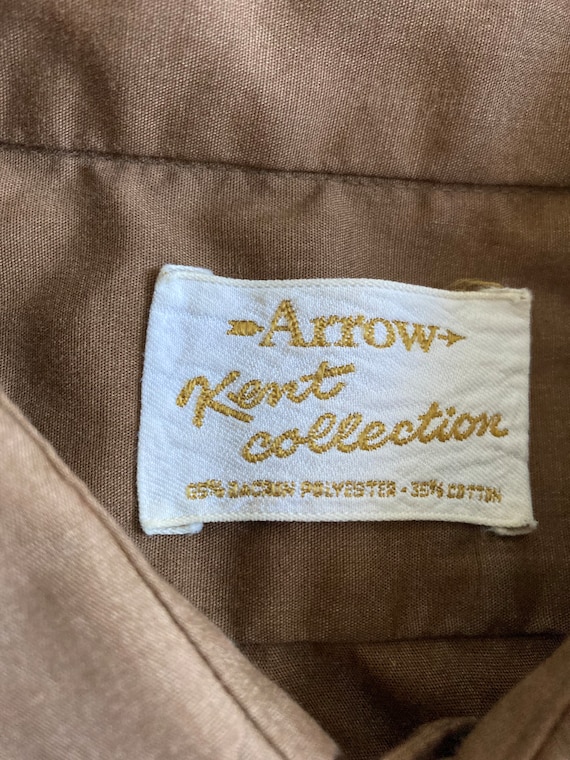 Vintage 70s Brown Shirt Short Sleeve Big Collar A… - image 2