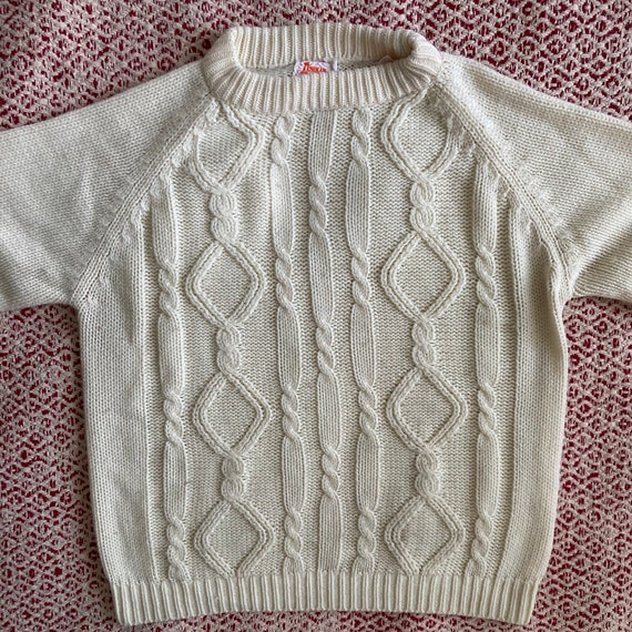 Vintage 70s 80s Beige Sweater Cableknit Fisherman… - image 6