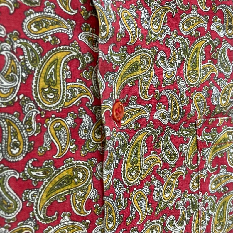 Vintage Red Paisley Shirt Long Sleeve Button Down Cotton Grunge ...