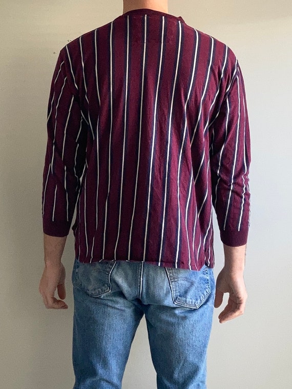 Vintage 90s Striped Henley Maroon Purple Red Long… - image 3