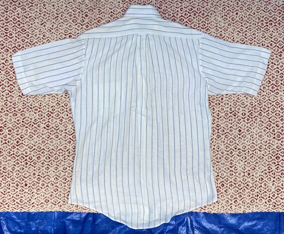 Vintage 80s White Shirt Striped Button Down Blue … - image 4