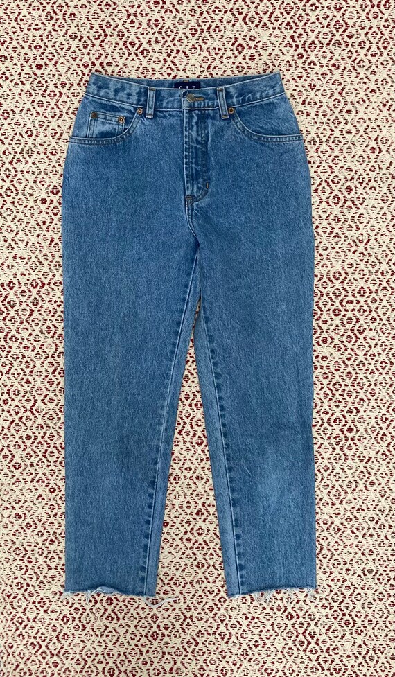 Vintage 90s Jeans Denim Gap Solid Blue Raw Hem Cu… - image 2