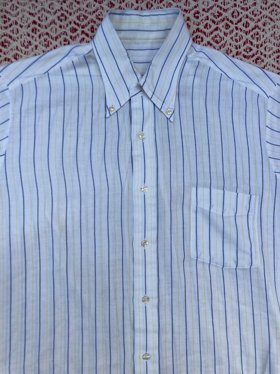 Vintage 80s White Shirt Striped Button Down Blue … - image 2