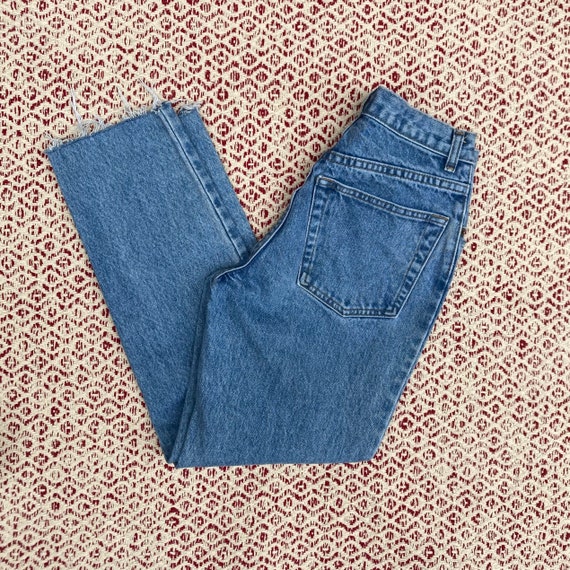 Vintage 90s Jeans Denim Gap Solid Blue Raw Hem Cu… - image 1