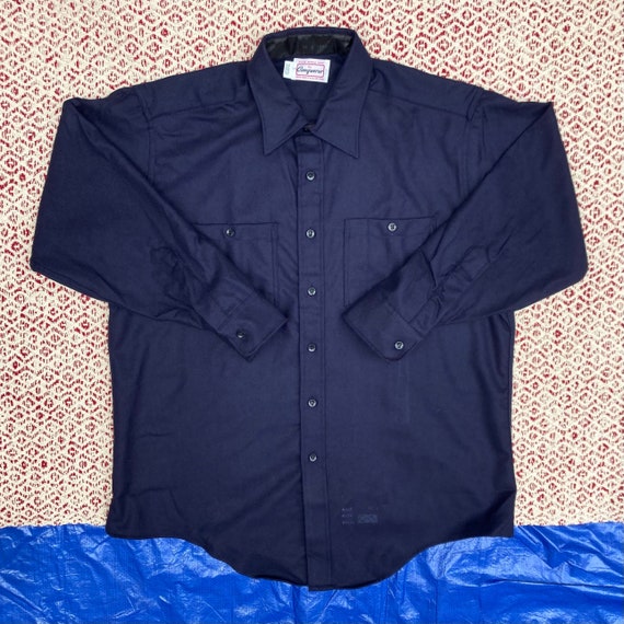 Vintage Button Down Shirt Workwear Navy Blue > 17 