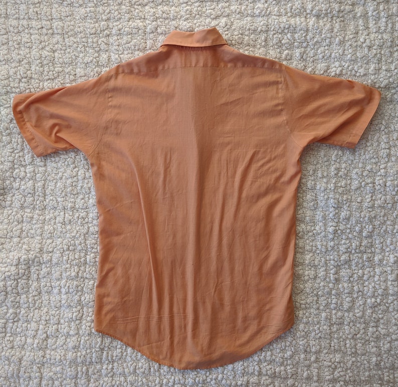 Vintage 70s Orange Shirt Van Heusen Button Down Medium Small Short Sleeve Button Up Super Soft