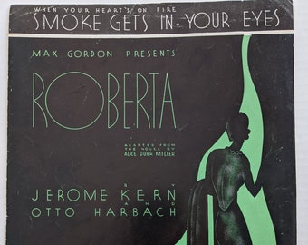 Smoke Gets In Your Eyes Vintage Sheet Music | 1933 Musical Roberta | Art Deco Style Cover Art