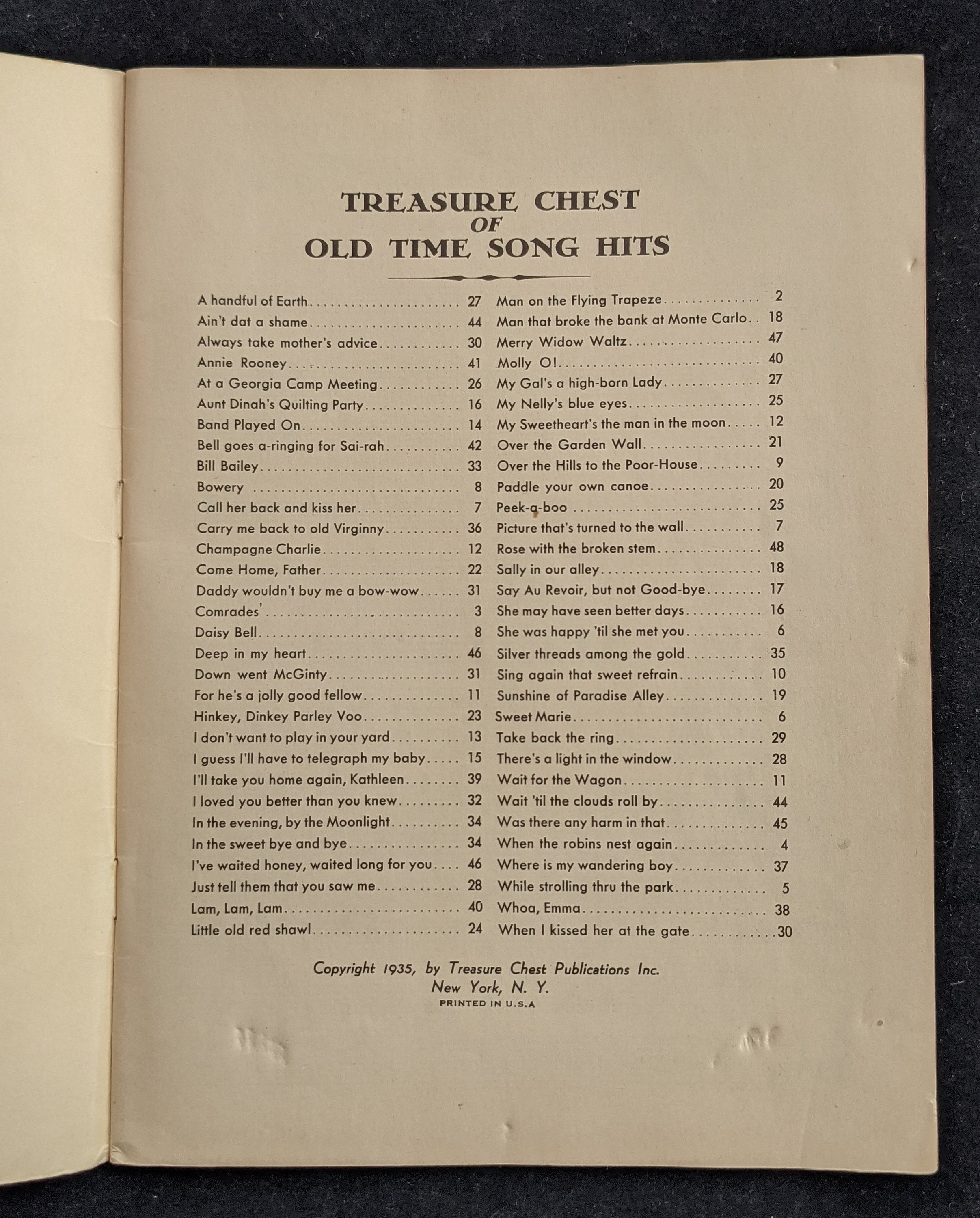 1935 Treasure Chest of Old Time Song Hits Oldfashioned Etsy