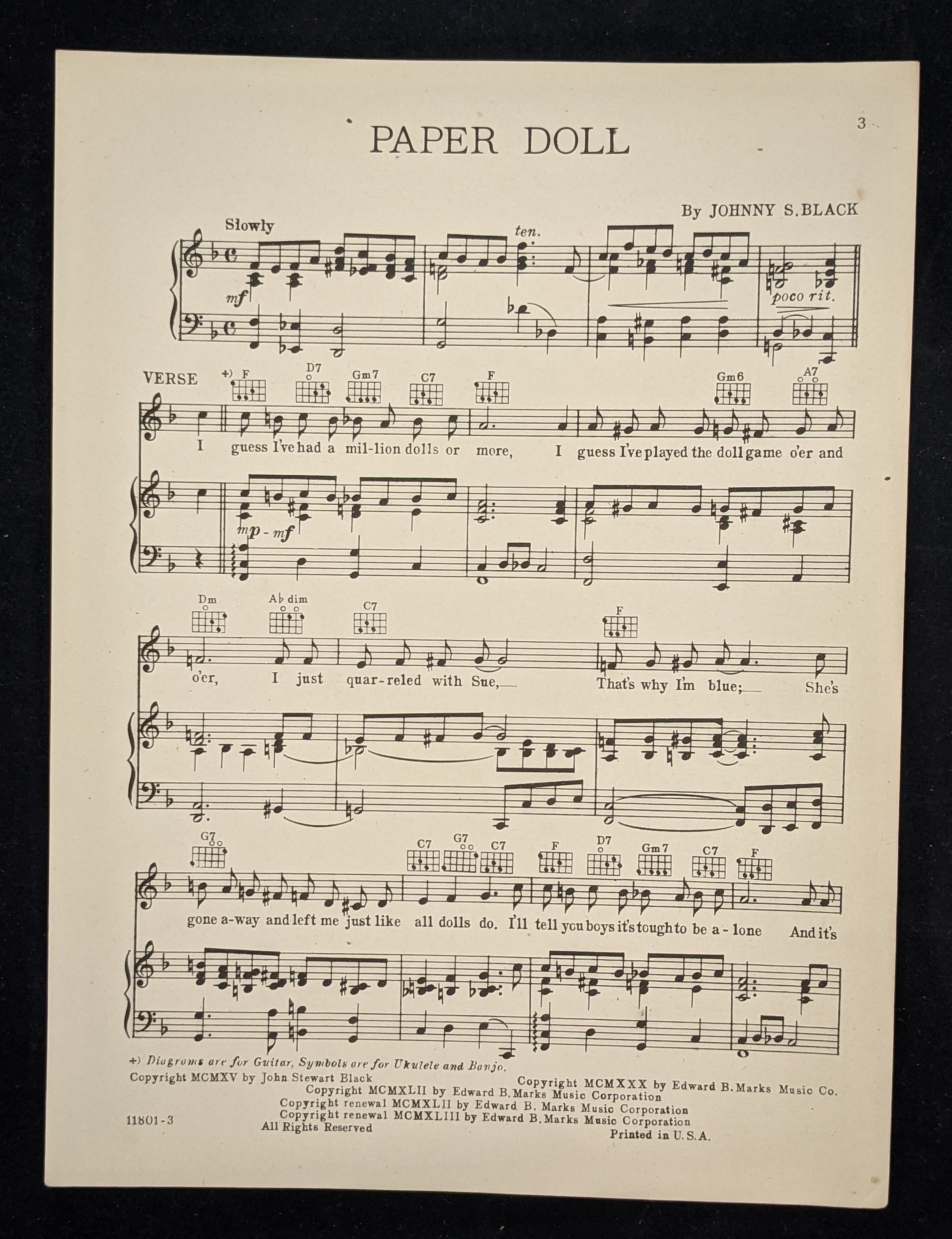 Paper Doll Vintage Sheet Music As Broadcast Inimitably By Etsy