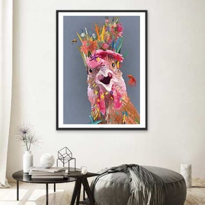Funky Chicken featuring Botanicals Art Print