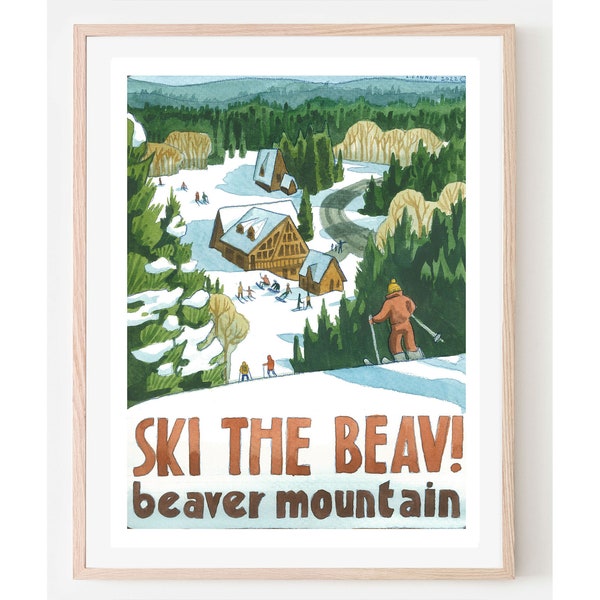 Beaver Mountain Travel Poster- Utah Travel Poster, Utah art décor, Beaver Mountain Ski Resort Poster, Vintage Travel Posters, Utah wall art