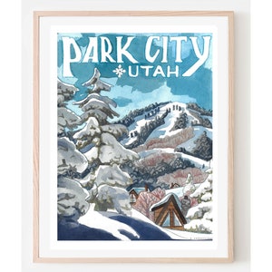 Park City Travel Poster- Park City Utah, Park City Cabin Art, Ski Resort Poster, Utah Ski Resorts, Ski Resort art, Ski Town Art, Utah art