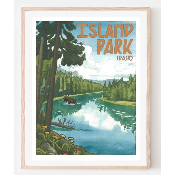 Island Park Travel Poster- Idaho Travel Poster, Idaho travel art, Idaho home décor, vintage travel poster