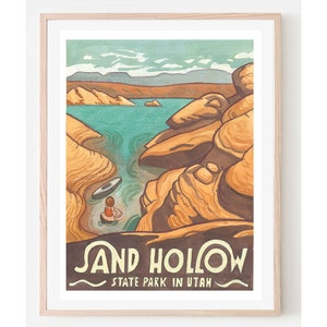 Sand Hollow Travel Poster- Utah travel poster, Utah State park, Southern Utah wall art, Utah home décor, Southern Utah art