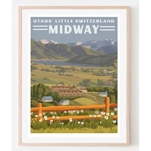 Midway Utah Travel Poster- Utah poster art, Utah home décor, Utah art, vintage travel poster, Heber Valley, traveler gift, Utah art print