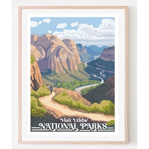 Utah National Park Travel Poster- Utah travel poster, Utah home décor, Utah art, vintage travel poster, Zion National Park Art, Utah print