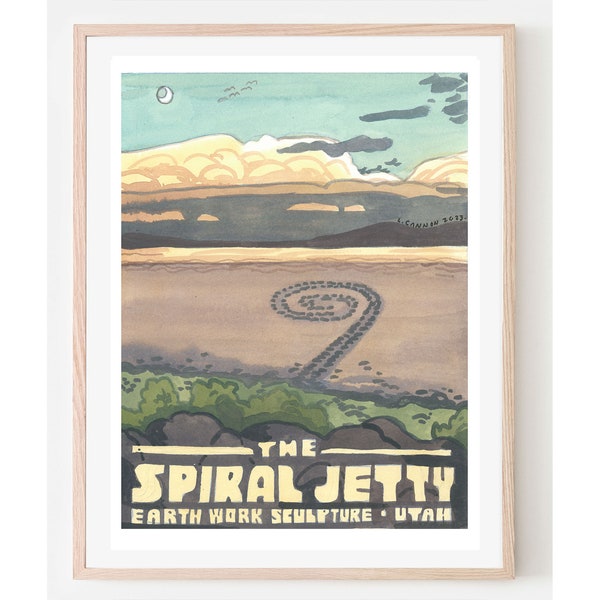 Spiral Jetty Travel Poster- Utah Travel Poster, Utah wall décor, Spiral Jetty Utah, Vintage Travel Poster, Utah landscape