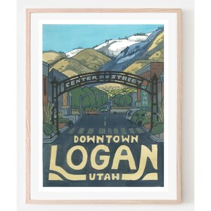 Póster turístico del centro de Logan: póster turístico de Utah, decoración del hogar en Utah, arte de Utah, arte de Logan, Utah, arte mural de Cache Valley, Utah, arte del estado de Utah