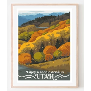 Utah Scenic Drive Travel Poster- Utah travel poster, Utah home décor, Utah art, vintage travel poster, fall Utah landscape, Utah print