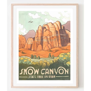 Snow Canyon Travel Poster- Utah travel poster, Utah State park, Southern Utah wall art, Utah home décor, Southern Utah art