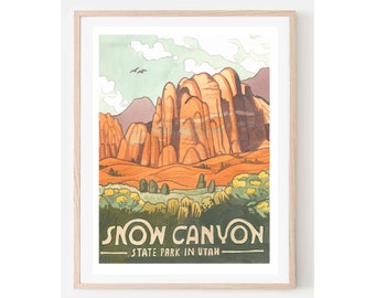 Snow Canyon Travel Poster- Utah travel poster, Utah State park, Southern Utah wall art, Utah home décor, Southern Utah art