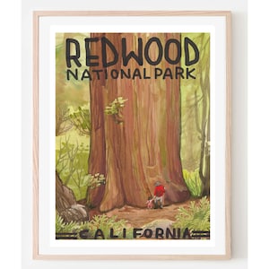 Redwood National Park Travel Poster- Redwoods Travel Art, California National Park Art, National Park home décor