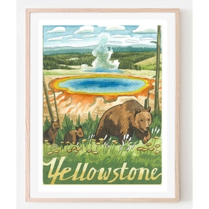 Yellowstone National Park Travel Poster- Yellowstone travel poster, Yellowstone art, National Park home décor, cabin art
