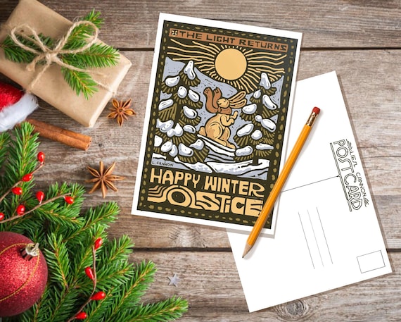 Winter Solstice Postcard- Vintage Postcard, Illustrated Postcard, bulk Christmas postcards, Holiday Postcard, Christmas Card, Happy solstice