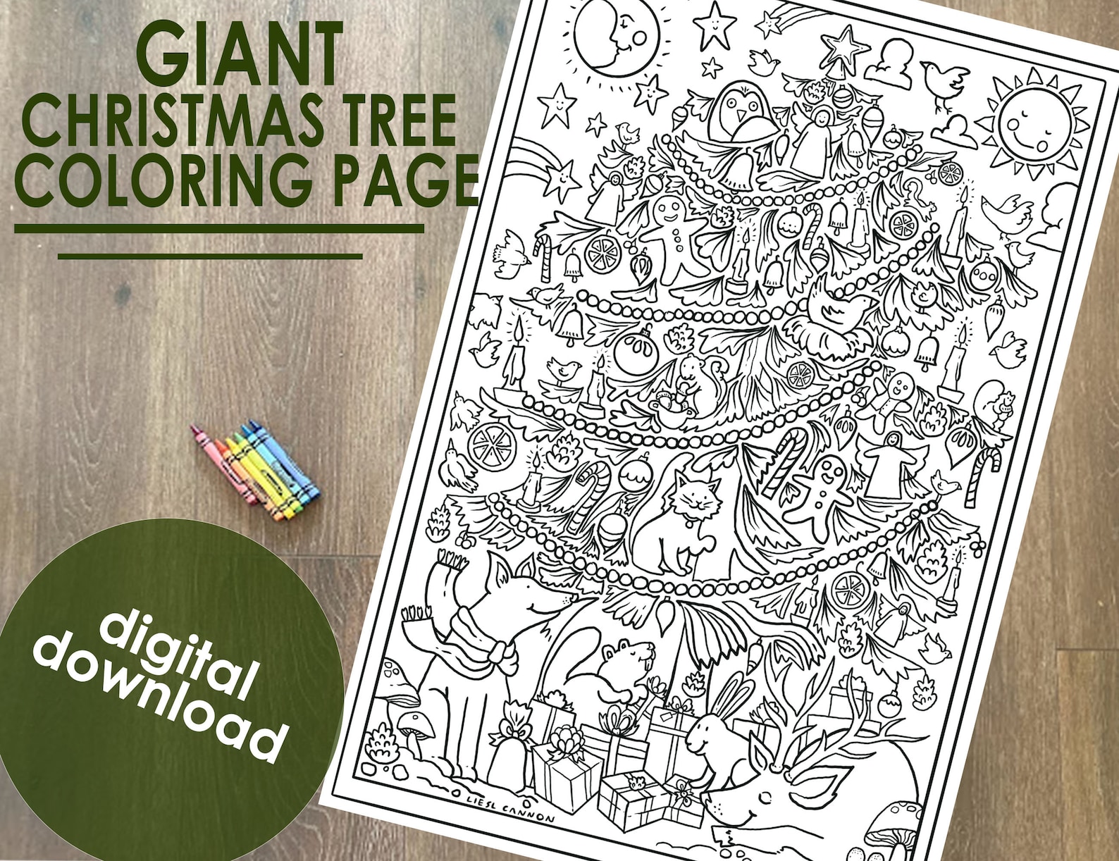 Giant Christmas Tree Coloring Page- Printable Christmas Coloring Page ...