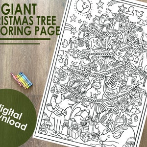 Giant Christmas Tree Coloring page- Printable Christmas Coloring page, Big Holiday Coloring page, Christmas Wall art, Christmas home décor