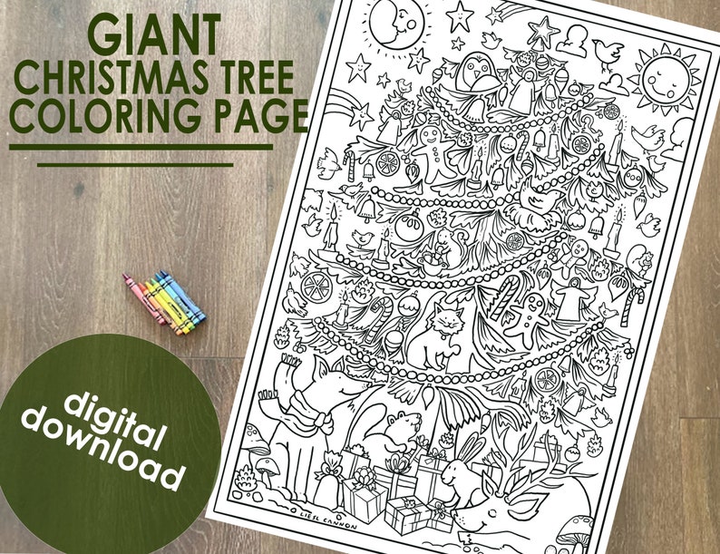 Giant Christmas Tree Coloring Page- Printable Christmas Coloring Page ...