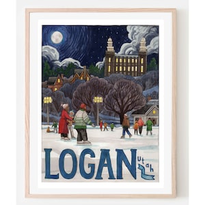Póster de viaje vintage de la pista de hielo de Logan: póster de viaje de Utah, arte del valle de Cache, arte de Utah, decoración del hogar de Utah, arte mural, pósteres de viajes vintage