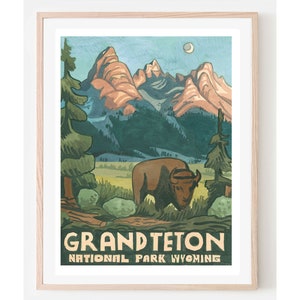 Grand Teton National Park Travel Poster- Wyoming travel poster, national park art, national park poster home décor, the tetons