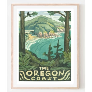 Oregon Coast Travel Poster, Oregon Travel Poster, Oregon Art, Oregon Coast Home Décor, Oregon Coast wall art, Vintage Travel Poster